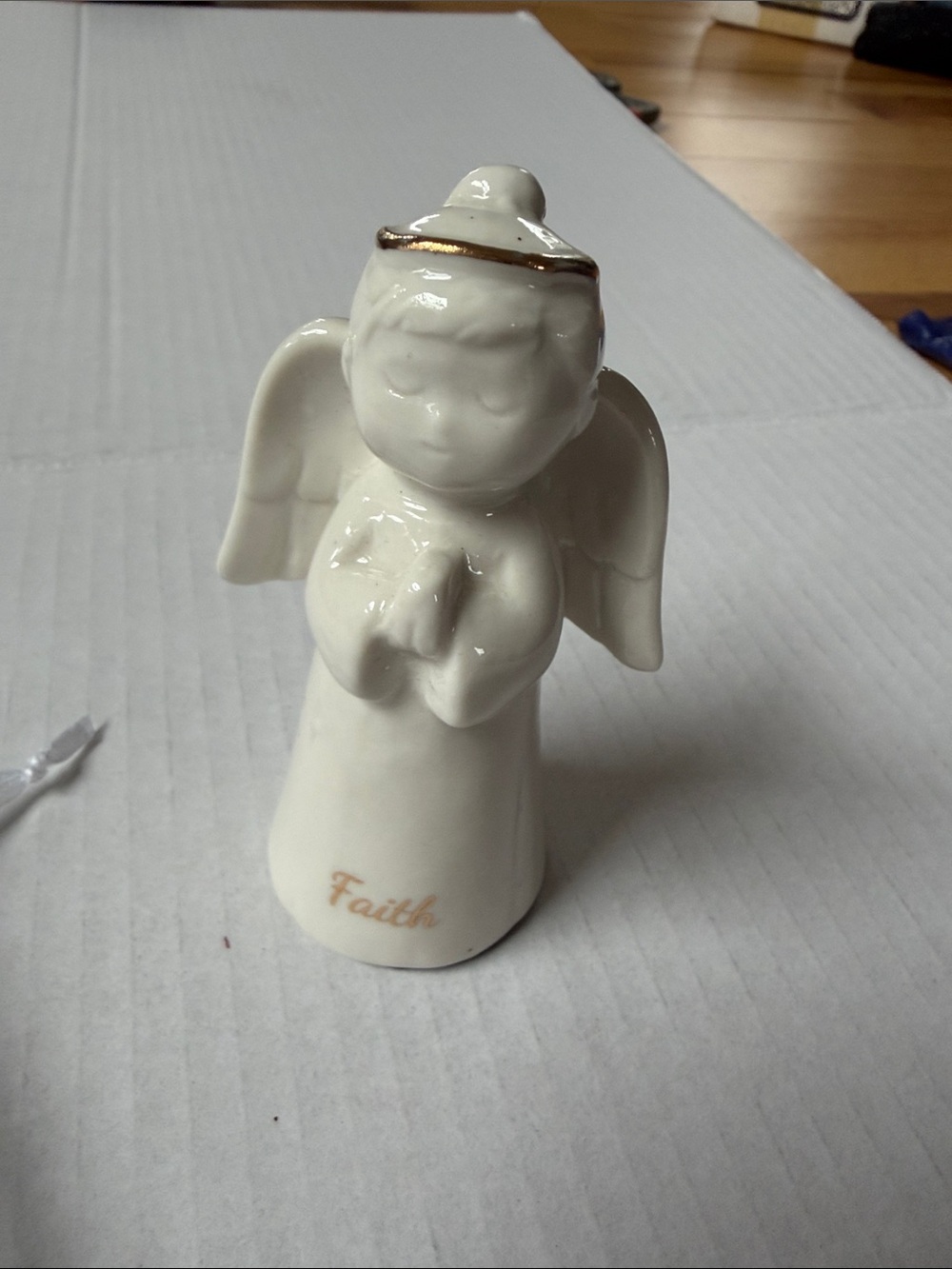 GANZ White Ceramic Angel Figurine with Gold Accents